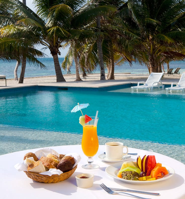 Breakfast served poolside at Victoria House Resort and Spa, Belize