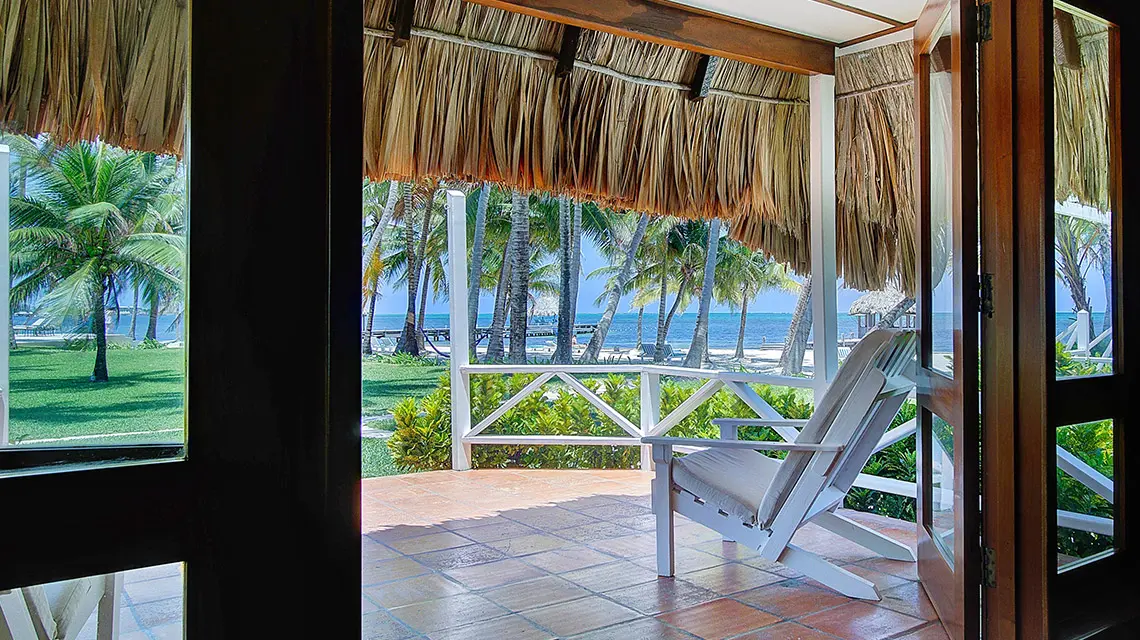 View out of the front doors of a casita at Victoria House Resort and Spa, Belize