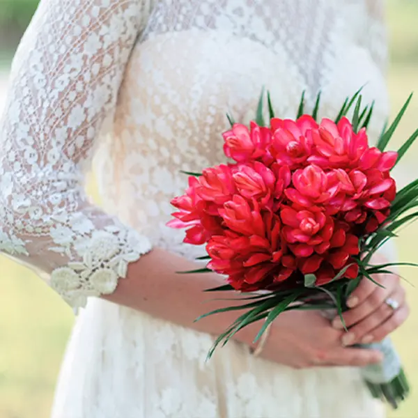 Tropical flower bouquet at Belize wedding